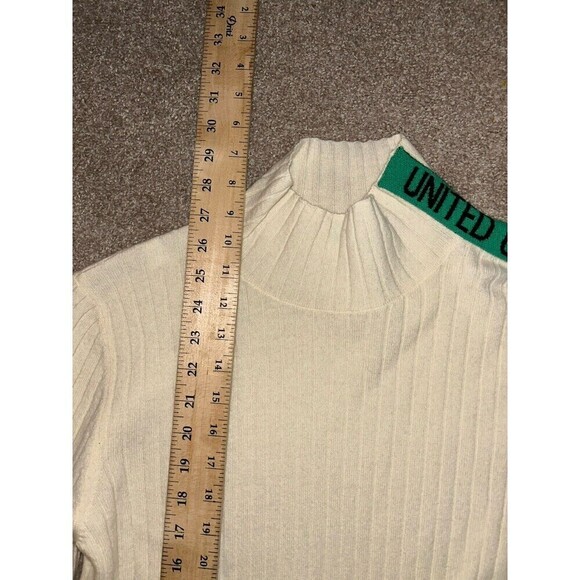 United Colors of Benetton Womens High Neck Sweater Green Stripe Cream‎ XL Wool - Picture 9 of 9